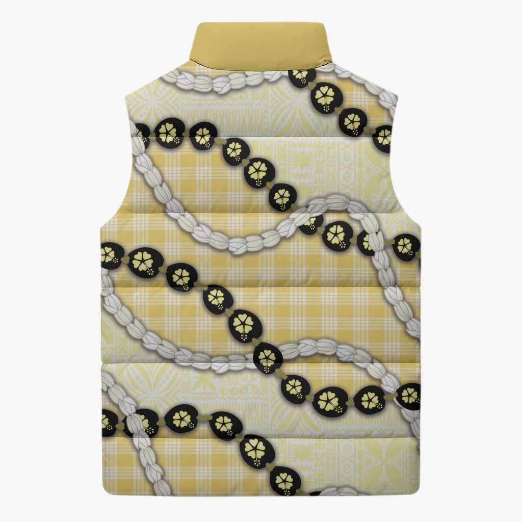 Yellow Palaka Hawaii Sleeveless Puffer Jacket Kukui Nut Pikake Lei Hawaiian Tapa Pattern LT14 - Polynesian Pride