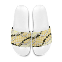 Yellow Palaka Hawaii Slide Sandals Kukui Nut Pikake Lei Hawaiian Tapa Pattern - Polynesian Pride