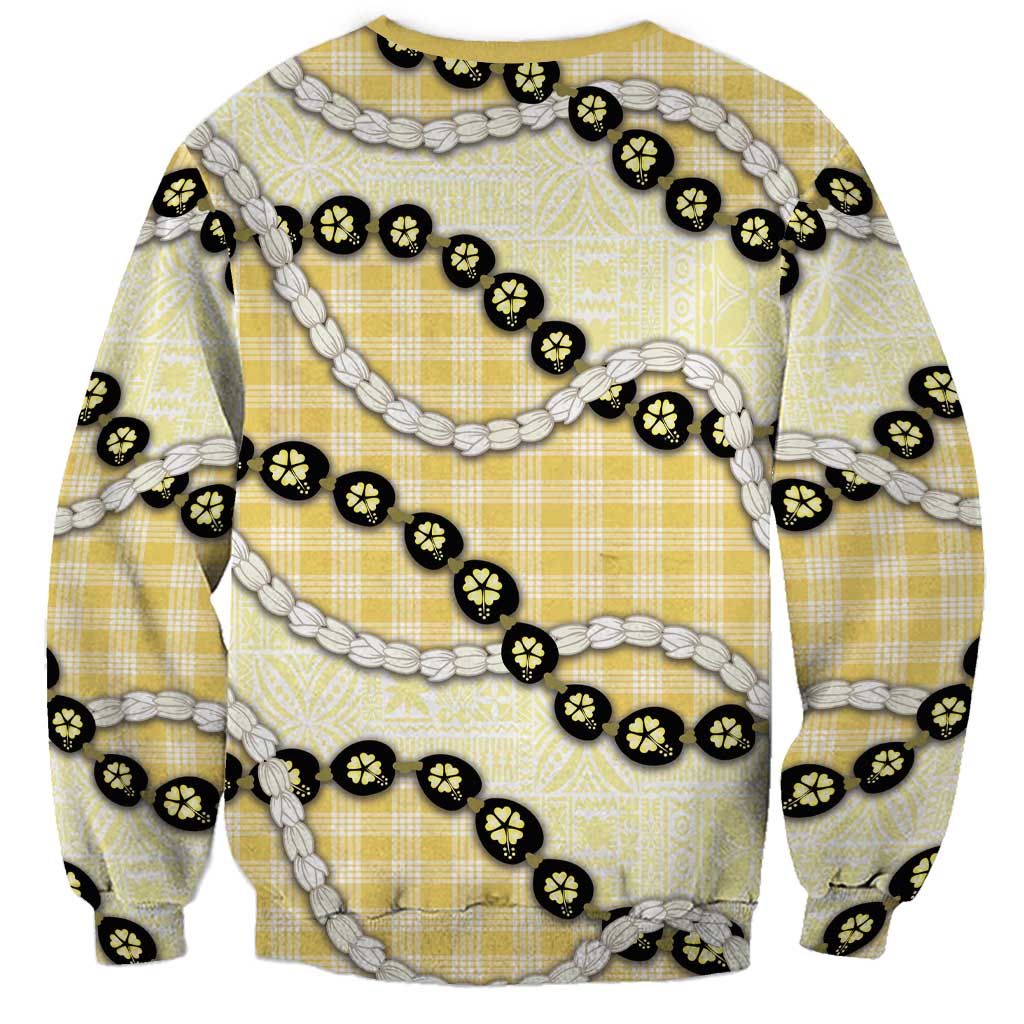 Yellow Palaka Hawaii Sweatshirt Kukui Nut Pikake Lei Hawaiian Tapa Pattern LT14 - Polynesian Pride