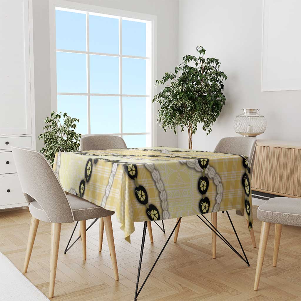 Yellow Palaka Hawaii Tablecloth Kukui Nut Pikake Lei Hawaiian Tapa Pattern LT14 - Polynesian Pride