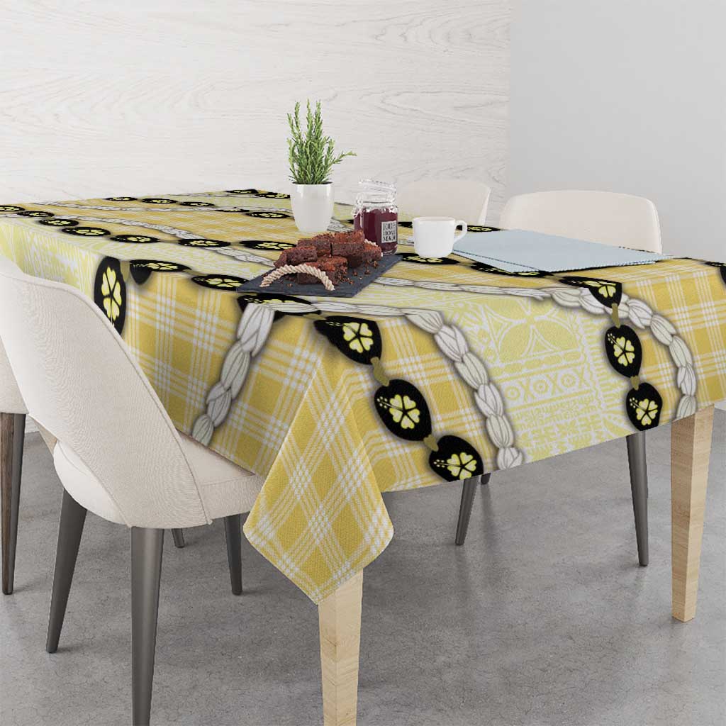 Yellow Palaka Hawaii Tablecloth Kukui Nut Pikake Lei Hawaiian Tapa Pattern LT14 - Polynesian Pride