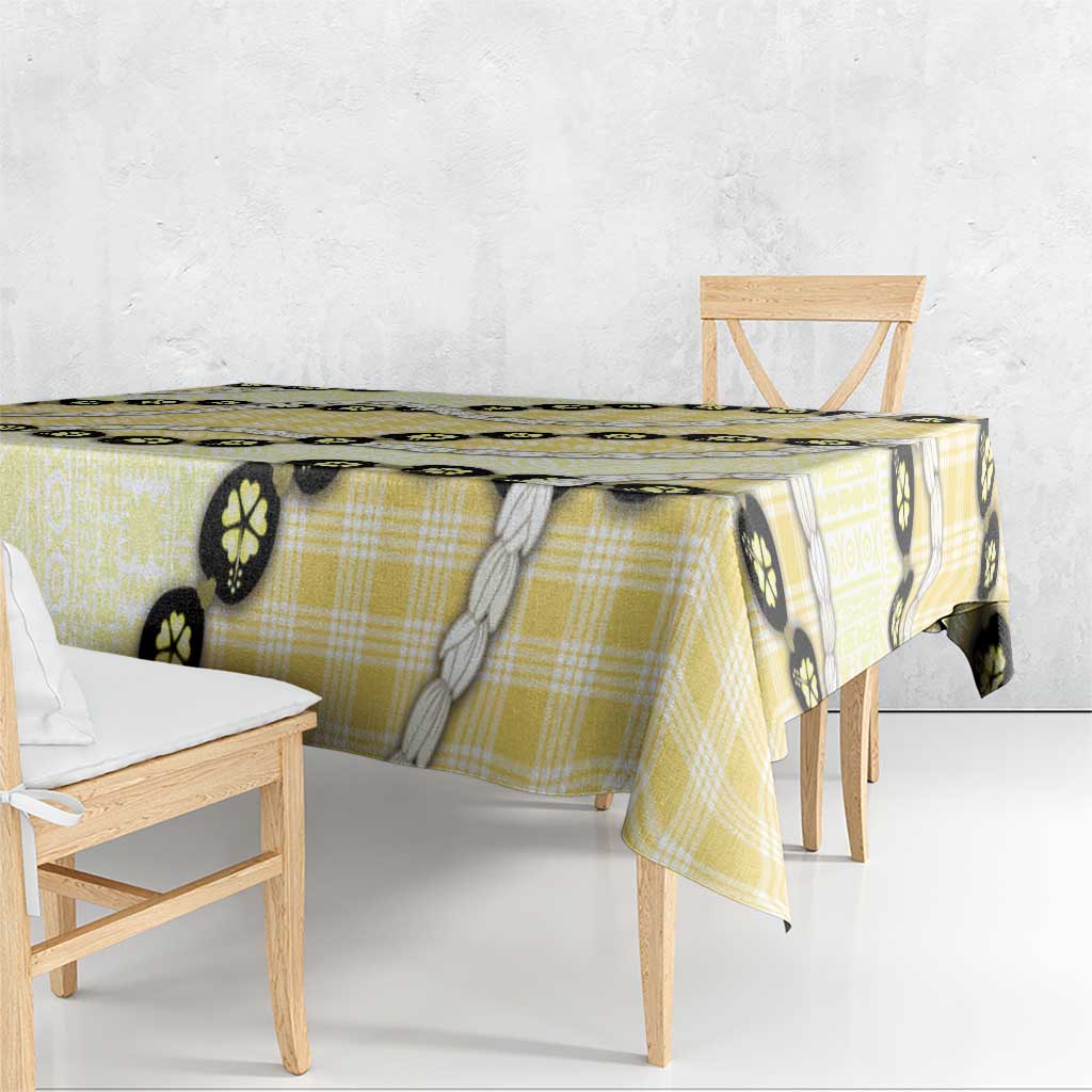 Yellow Palaka Hawaii Tablecloth Kukui Nut Pikake Lei Hawaiian Tapa Pattern LT14 - Polynesian Pride