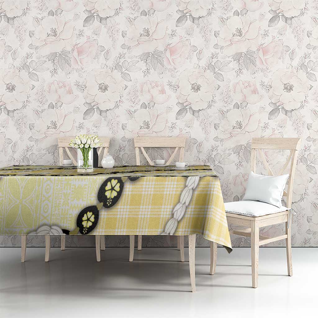 Yellow Palaka Hawaii Tablecloth Kukui Nut Pikake Lei Hawaiian Tapa Pattern LT14 - Polynesian Pride