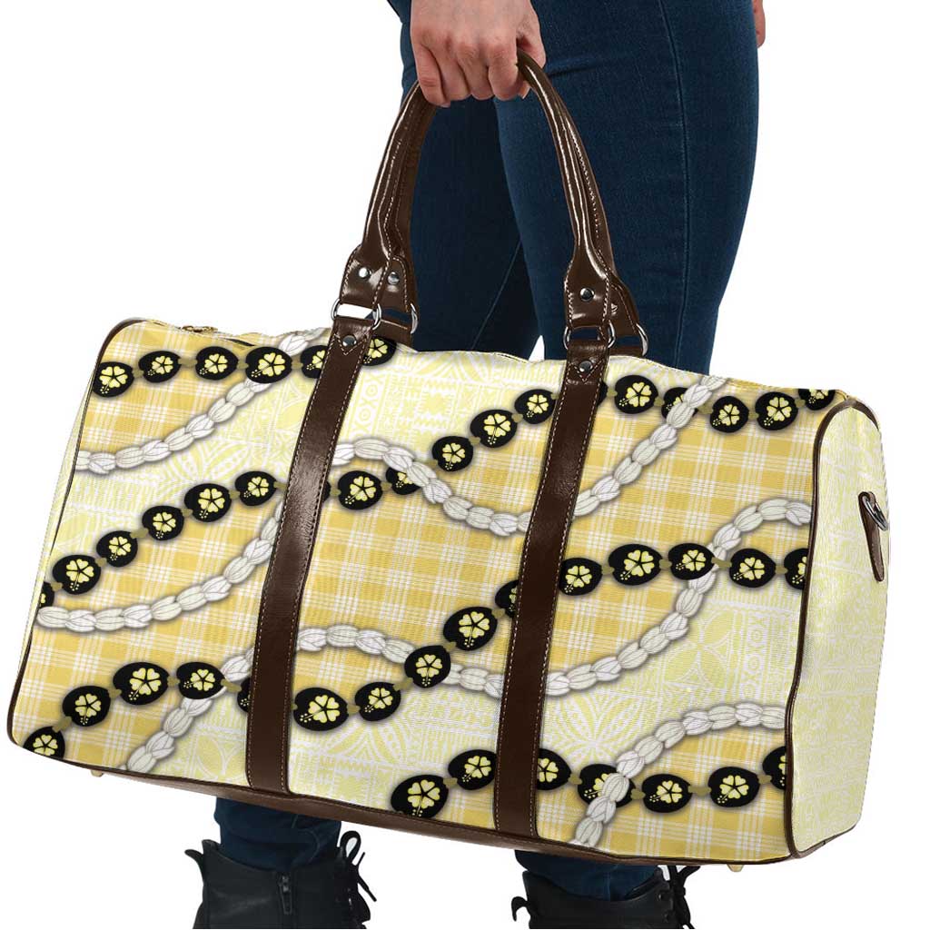 Yellow Palaka Hawaii Travel Bag Kukui Nut Pikake Lei Hawaiian Tapa Pattern LT14 - Polynesian Pride