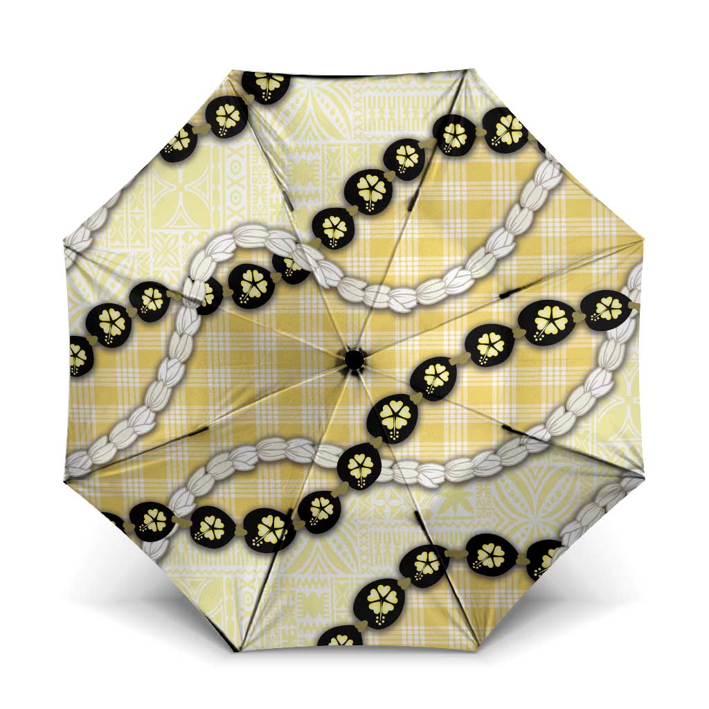 Yellow Palaka Hawaii Umbrella Kukui Nut Pikake Lei Hawaiian Tapa Pattern - Polynesian Pride