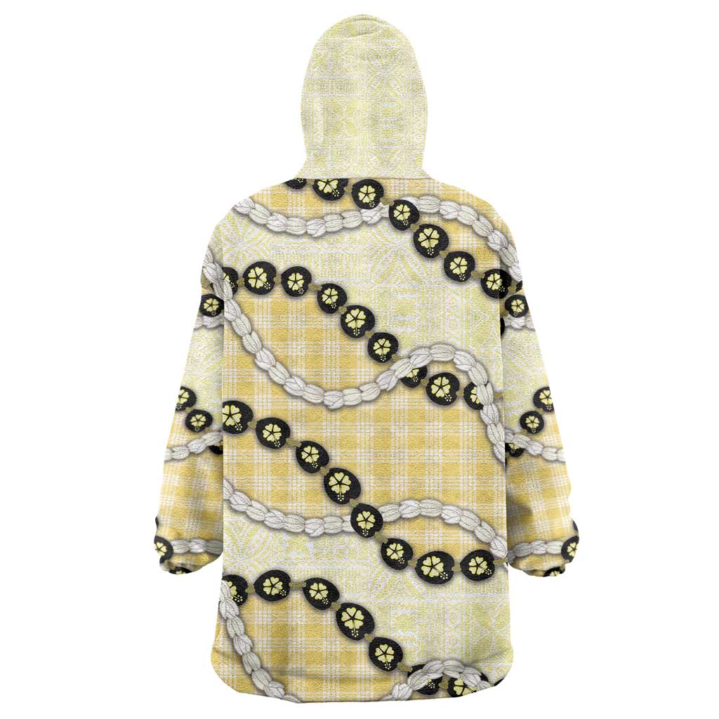 Yellow Palaka Hawaii Wearable Blanket Hoodie Kukui Nut Pikake Lei Hawaiian Tapa Pattern LT14 - Polynesian Pride