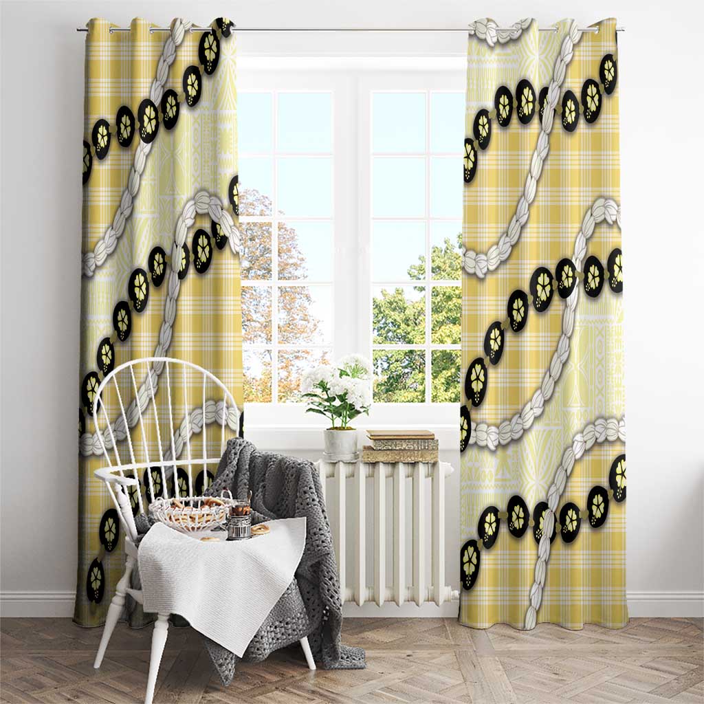 Yellow Palaka Hawaii Window Curtain Kukui Nut Pikake Lei Hawaiian Tapa Pattern - Polynesian Pride