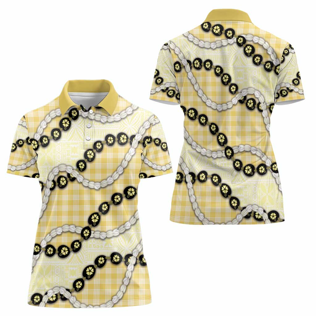 Yellow Palaka Hawaii Women Polo Shirt Kukui Nut Pikake Lei Hawaiian Tapa Pattern - Polynesian Pride