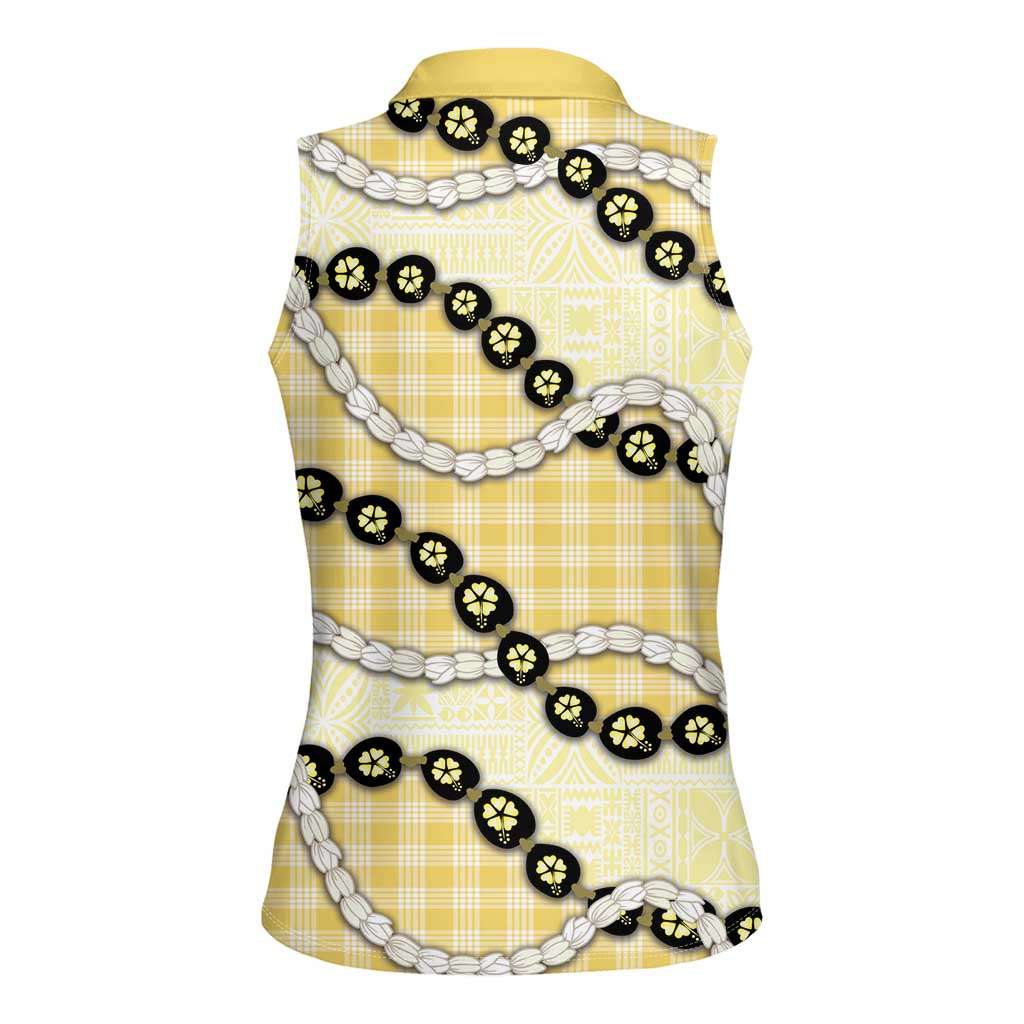 Yellow Palaka Hawaii Women Sleeveless Polo Shirt Kukui Nut Pikake Lei Hawaiian Tapa Pattern LT14 - Polynesian Pride