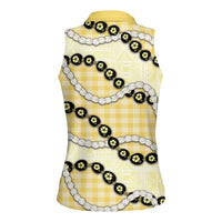 Yellow Palaka Hawaii Women Sleeveless Polo Shirt Kukui Nut Pikake Lei Hawaiian Tapa Pattern LT14 - Polynesian Pride