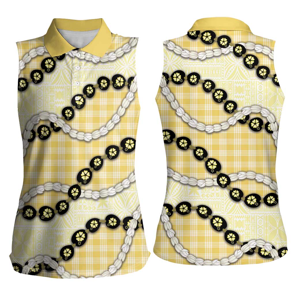 Yellow Palaka Hawaii Women Sleeveless Polo Shirt Kukui Nut Pikake Lei Hawaiian Tapa Pattern LT14 - Polynesian Pride