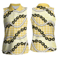 Yellow Palaka Hawaii Women Sleeveless Polo Shirt Kukui Nut Pikake Lei Hawaiian Tapa Pattern LT14 - Polynesian Pride