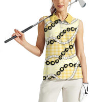 Yellow Palaka Hawaii Women Sleeveless Polo Shirt Kukui Nut Pikake Lei Hawaiian Tapa Pattern LT14 - Polynesian Pride