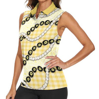 Yellow Palaka Hawaii Women Sleeveless Polo Shirt Kukui Nut Pikake Lei Hawaiian Tapa Pattern LT14 - Polynesian Pride