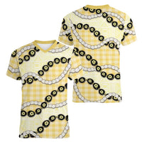 Yellow Palaka Hawaii Women V-Neck T-Shirt Kukui Nut Pikake Lei Hawaiian Tapa Pattern LT14 - Polynesian Pride