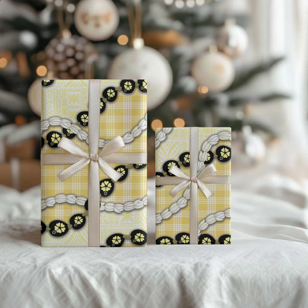 Yellow Palaka Hawaii Wrapping Paper Kukui Nut Pikake Lei Hawaiian Tapa Pattern LT14 - Polynesian Pride