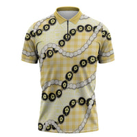 Yellow Palaka Hawaii Zipper Polo Shirt Kukui Nut Pikake Lei Hawaiian Tapa Pattern LT14 Yellow - Polynesian Pride