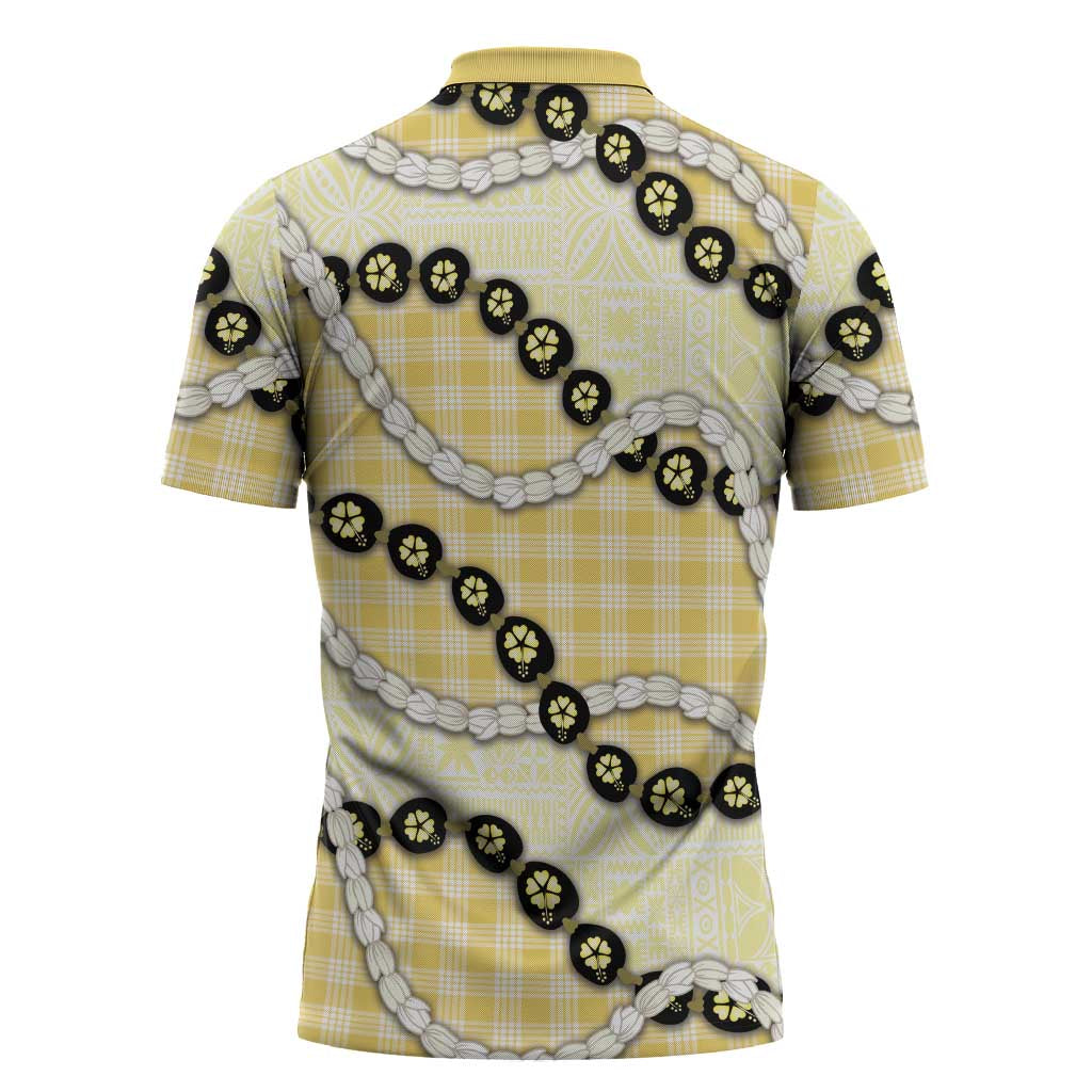 Yellow Palaka Hawaii Zipper Polo Shirt Kukui Nut Pikake Lei Hawaiian Tapa Pattern LT14 - Polynesian Pride