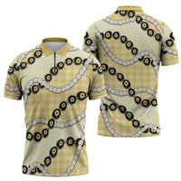 Yellow Palaka Hawaii Zipper Polo Shirt Kukui Nut Pikake Lei Hawaiian Tapa Pattern LT14 - Polynesian Pride