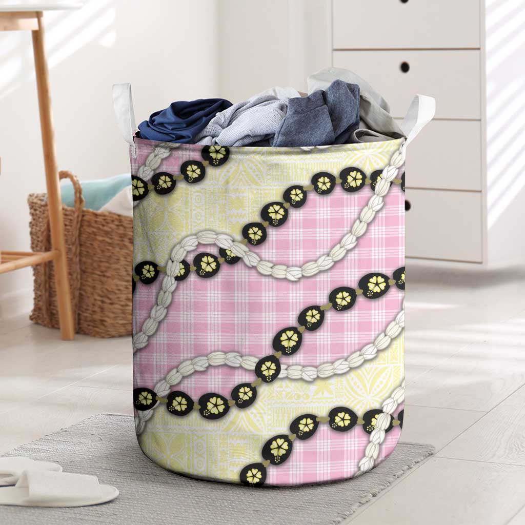 Pink Palaka Hawaii Laundry Basket Kukui Nut Pikake Lei Hawaiian Tapa Pattern LT14 Pink - Polynesian Pride