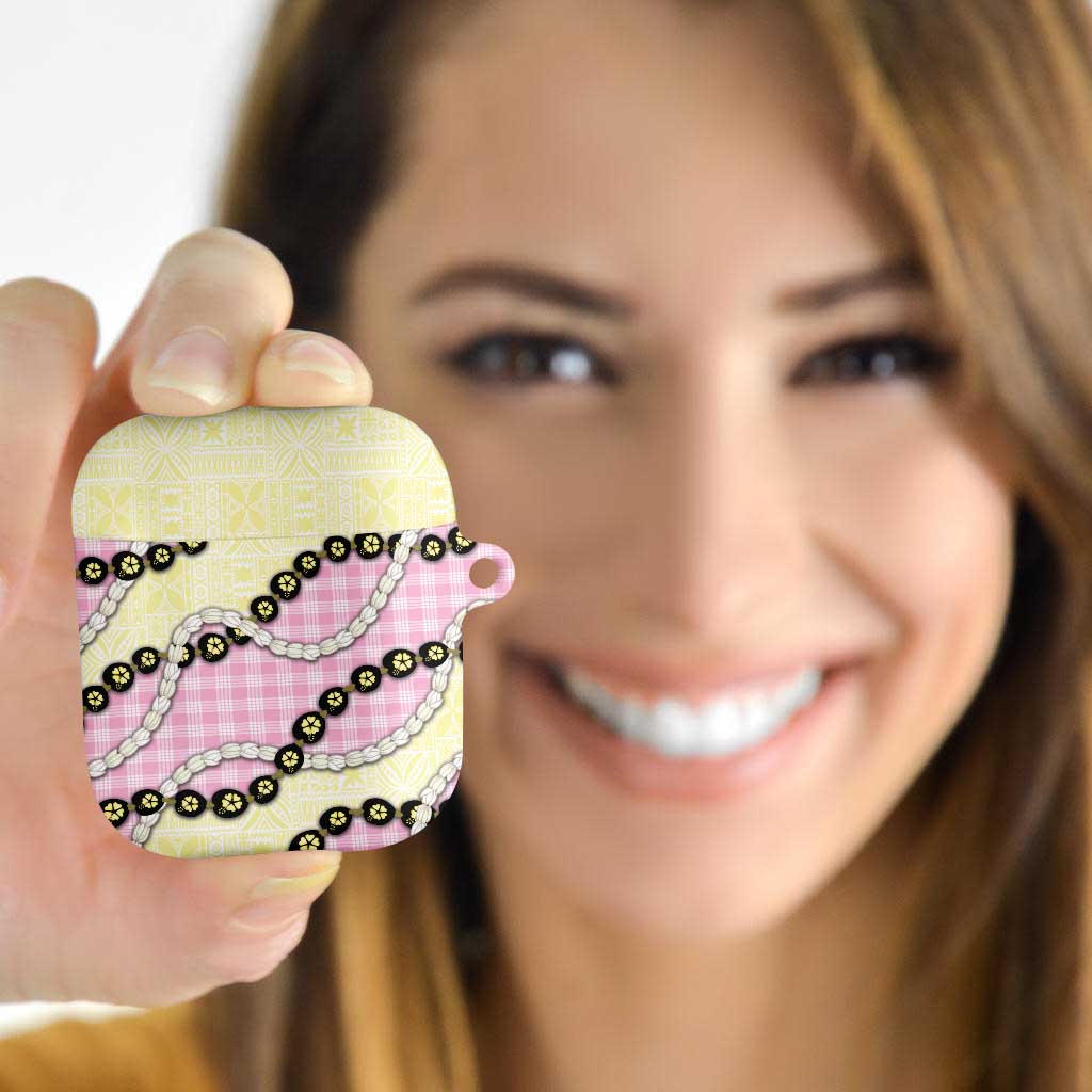 Pink Palaka Hawaii AirPods Case Kukui Nut Pikake Lei Hawaiian Tapa Pattern LT14 - Polynesian Pride