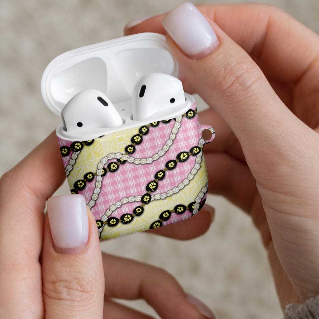 Pink Palaka Hawaii AirPods Case Kukui Nut Pikake Lei Hawaiian Tapa Pattern LT14 - Polynesian Pride