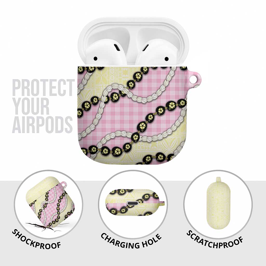 Pink Palaka Hawaii AirPods Case Kukui Nut Pikake Lei Hawaiian Tapa Pattern LT14 - Polynesian Pride