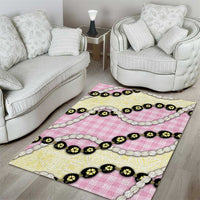 Pink Palaka Hawaii Area Rug Kukui Nut Pikake Lei Hawaiian Tapa Pattern - Polynesian Pride