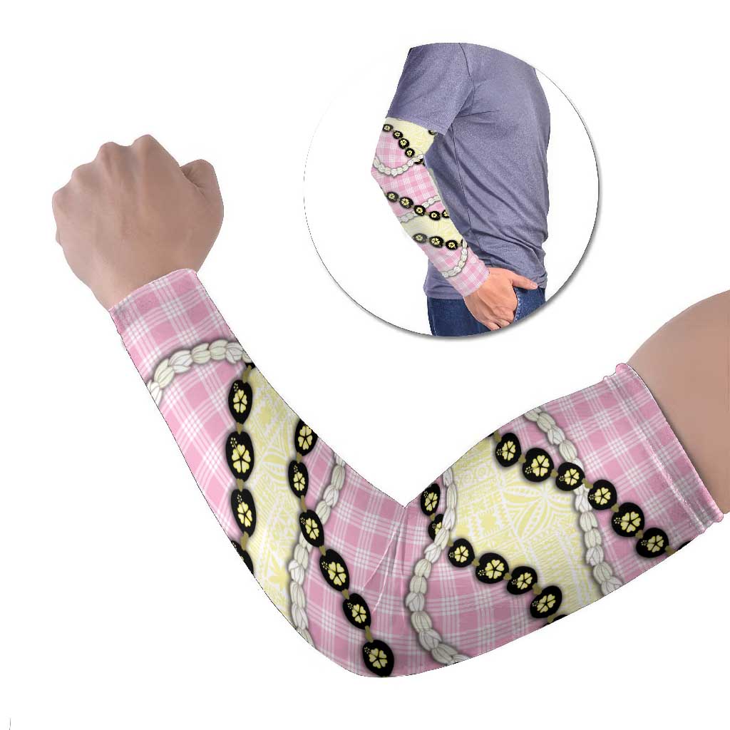 Pink Palaka Hawaii Arm Sleeves Kukui Nut Pikake Lei Hawaiian Tapa Pattern LT14 Set of 2 Pink - Polynesian Pride