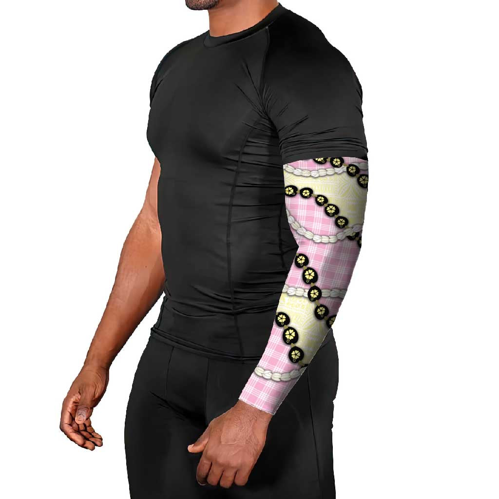 Pink Palaka Hawaii Arm Sleeves Kukui Nut Pikake Lei Hawaiian Tapa Pattern LT14 - Polynesian Pride