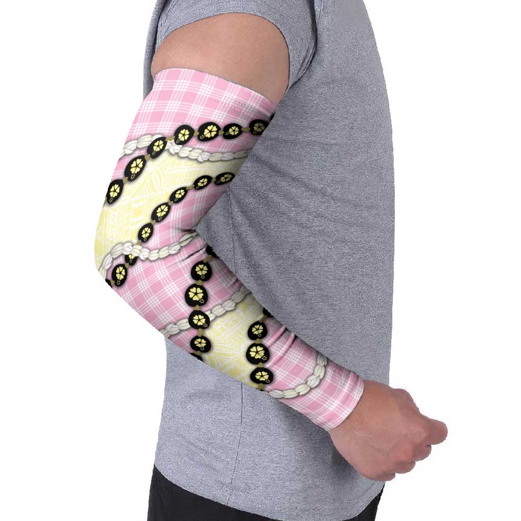 Pink Palaka Hawaii Arm Sleeves Kukui Nut Pikake Lei Hawaiian Tapa Pattern LT14 - Polynesian Pride