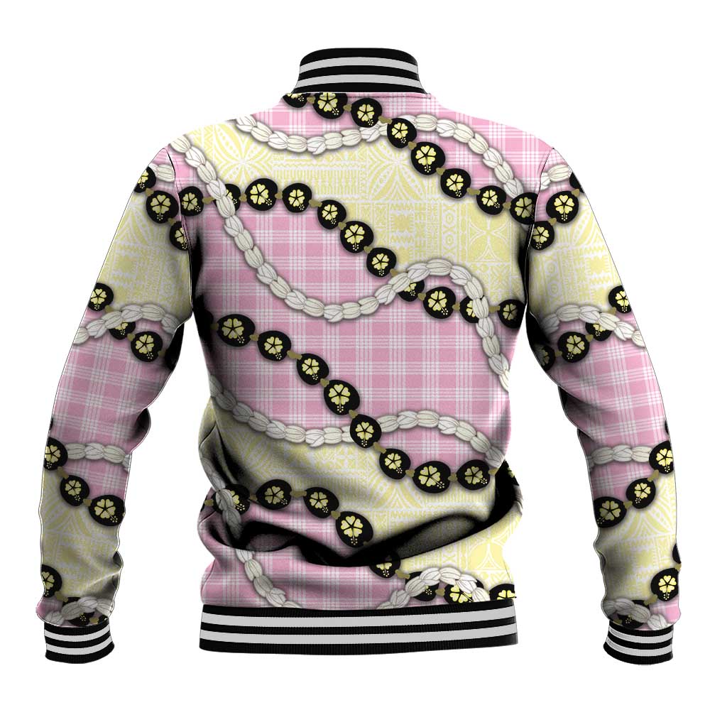 Pink Palaka Hawaii Baseball Jacket Kukui Nut Pikake Lei Hawaiian Tapa Pattern LT14 - Polynesian Pride