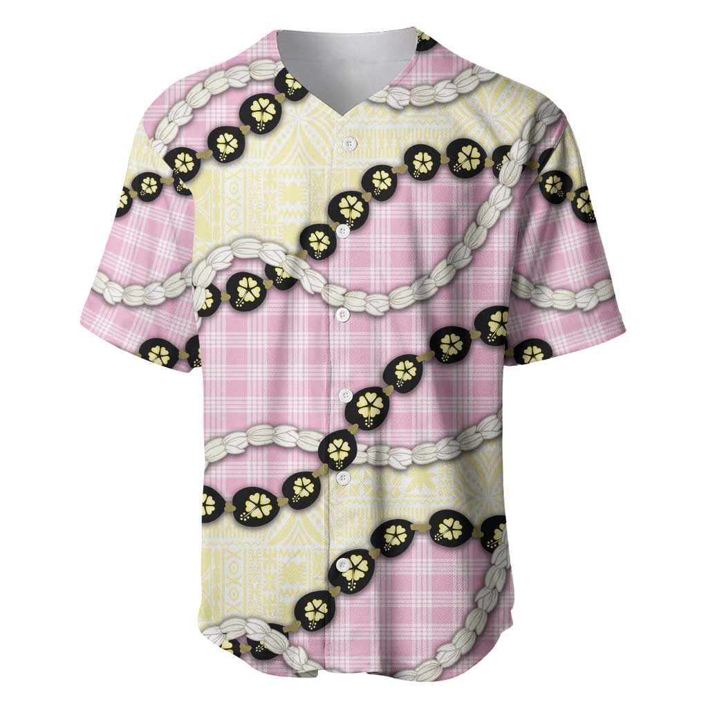 Pink Palaka Hawaii Baseball Jersey Kukui Nut Pikake Lei Hawaiian Tapa Pattern LT14 Pink - Polynesian Pride