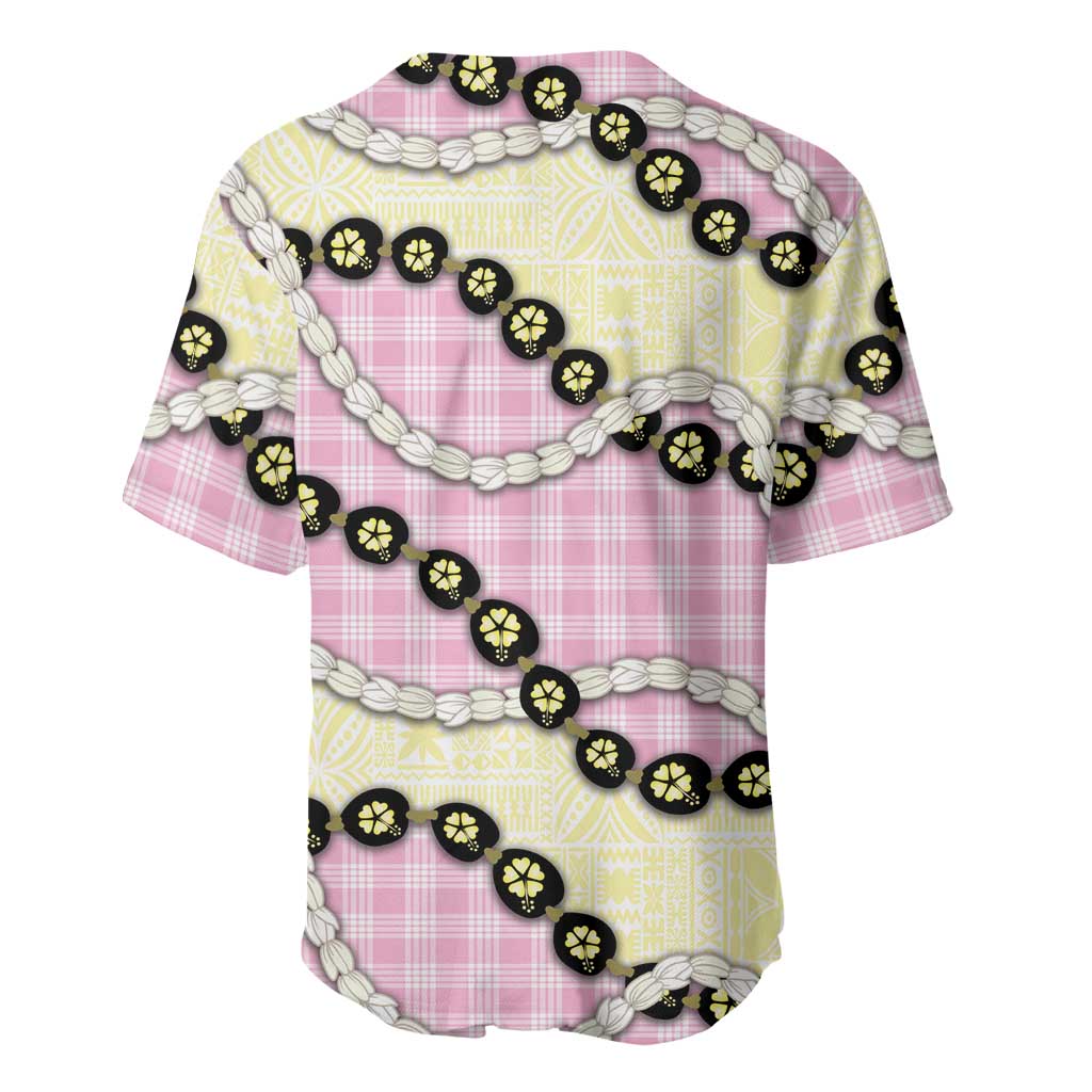 Pink Palaka Hawaii Baseball Jersey Kukui Nut Pikake Lei Hawaiian Tapa Pattern LT14 - Polynesian Pride