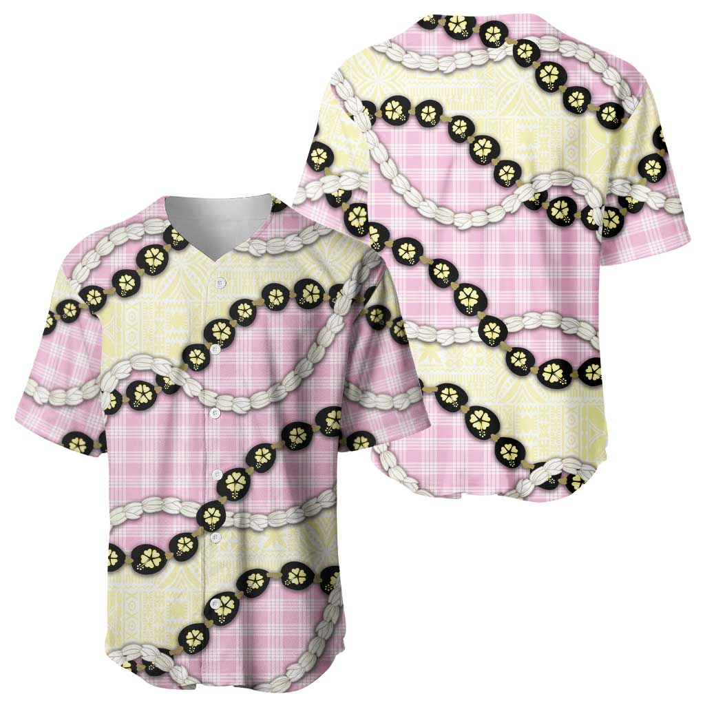 Pink Palaka Hawaii Baseball Jersey Kukui Nut Pikake Lei Hawaiian Tapa Pattern LT14 - Polynesian Pride