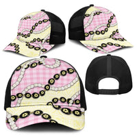 Pink Palaka Hawaii Baseball Net Cap Kukui Nut Pikake Lei Hawaiian Tapa Pattern - Polynesian Pride