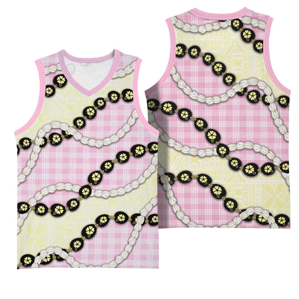 Pink Palaka Hawaii Basketball Jersey Kukui Nut Pikake Lei Hawaiian Tapa Pattern LT14 - Polynesian Pride