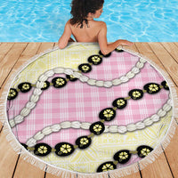Pink Palaka Hawaii Beach Blanket Kukui Nut Pikake Lei Hawaiian Tapa Pattern - Polynesian Pride