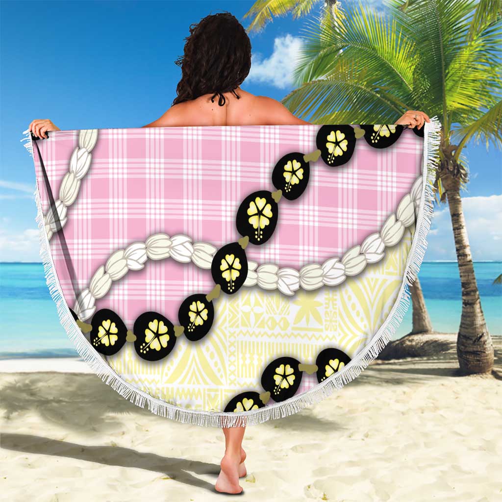 Pink Palaka Hawaii Beach Blanket Kukui Nut Pikake Lei Hawaiian Tapa Pattern - Polynesian Pride
