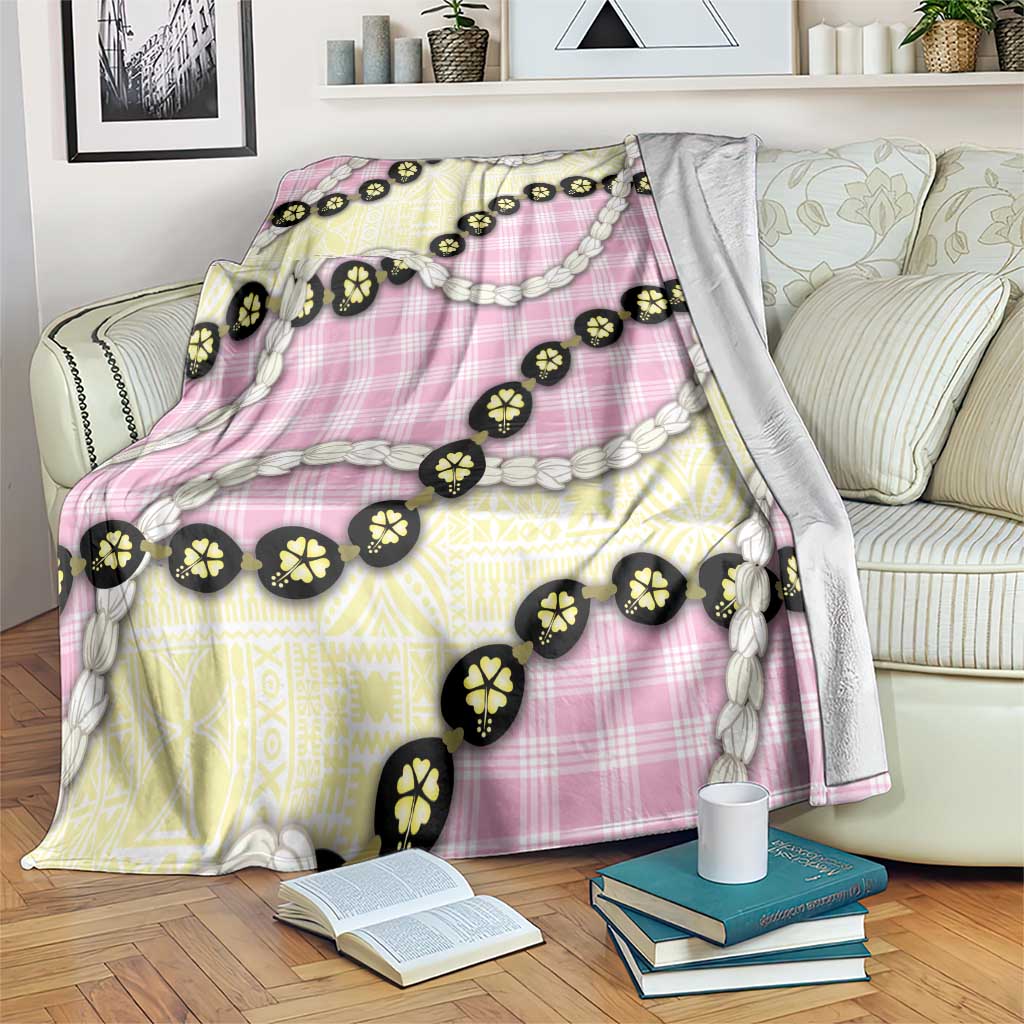 Pink Palaka Hawaii Blanket Kukui Nut Pikake Lei Hawaiian Tapa Pattern - Polynesian Pride