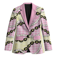Pink Palaka Hawaii Blazer Kukui Nut Pikake Lei Hawaiian Tapa Pattern - Polynesian Pride