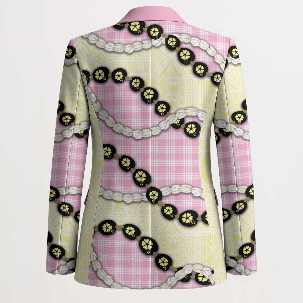 Pink Palaka Hawaii Blazer Kukui Nut Pikake Lei Hawaiian Tapa Pattern - Polynesian Pride