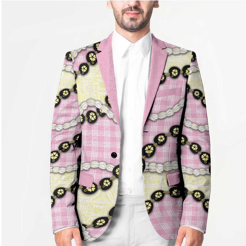 Pink Palaka Hawaii Blazer Kukui Nut Pikake Lei Hawaiian Tapa Pattern - Polynesian Pride
