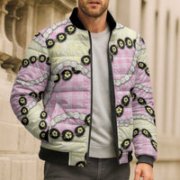 Pink Palaka Hawaii Bomber Puffer Jacket Kukui Nut Pikake Lei Hawaiian Tapa Pattern LT14 - Polynesian Pride