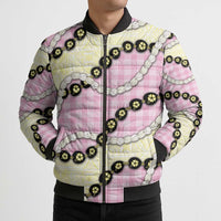 Pink Palaka Hawaii Bomber Puffer Jacket Kukui Nut Pikake Lei Hawaiian Tapa Pattern LT14 - Polynesian Pride