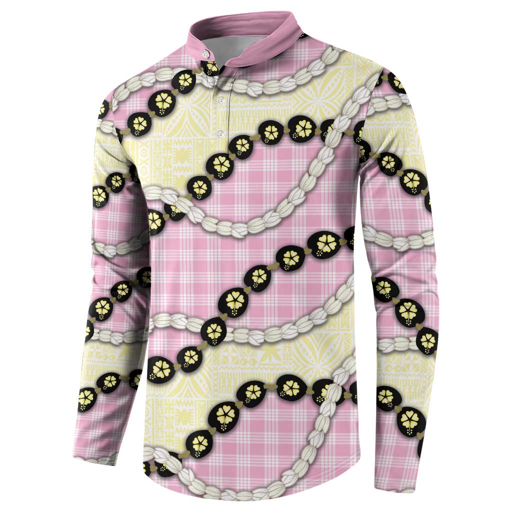 Pink Palaka Hawaii Button Sweatshirt Kukui Nut Pikake Lei Hawaiian Tapa Pattern LT14 - Polynesian Pride
