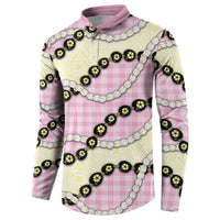 Pink Palaka Hawaii Button Sweatshirt Kukui Nut Pikake Lei Hawaiian Tapa Pattern LT14 - Polynesian Pride