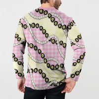 Pink Palaka Hawaii Button Sweatshirt Kukui Nut Pikake Lei Hawaiian Tapa Pattern LT14 - Polynesian Pride