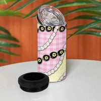 Pink Palaka Hawaii 4 in 1 Can Cooler Tumbler Kukui Nut Pikake Lei Hawaiian Tapa Pattern - Polynesian Pride