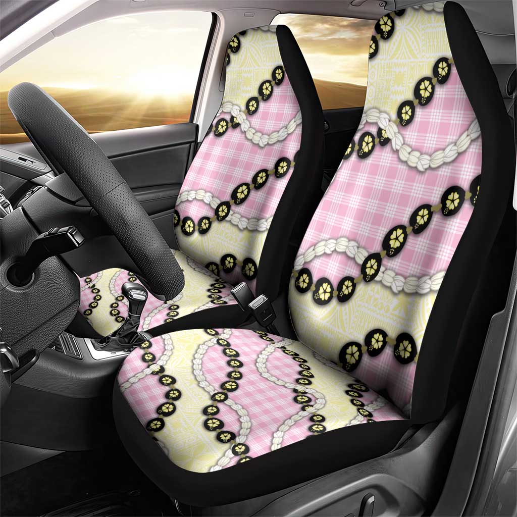 Pink Palaka Hawaii Car Seat Cover Kukui Nut Pikake Lei Hawaiian Tapa Pattern - Polynesian Pride